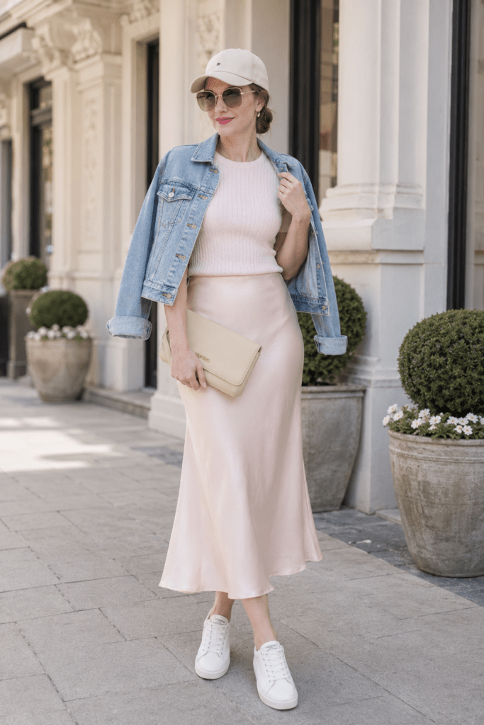 Ležérny outfit s púdrovo ružovou
