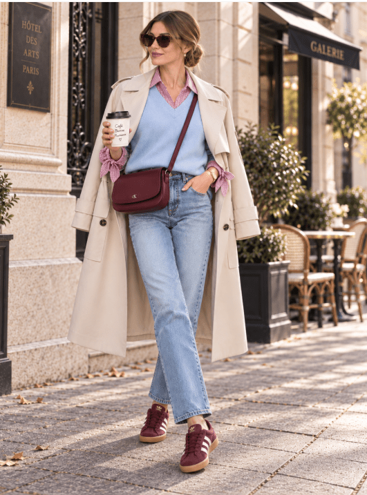 outfit s trenčkotom z jesenného kapsulového šatníka